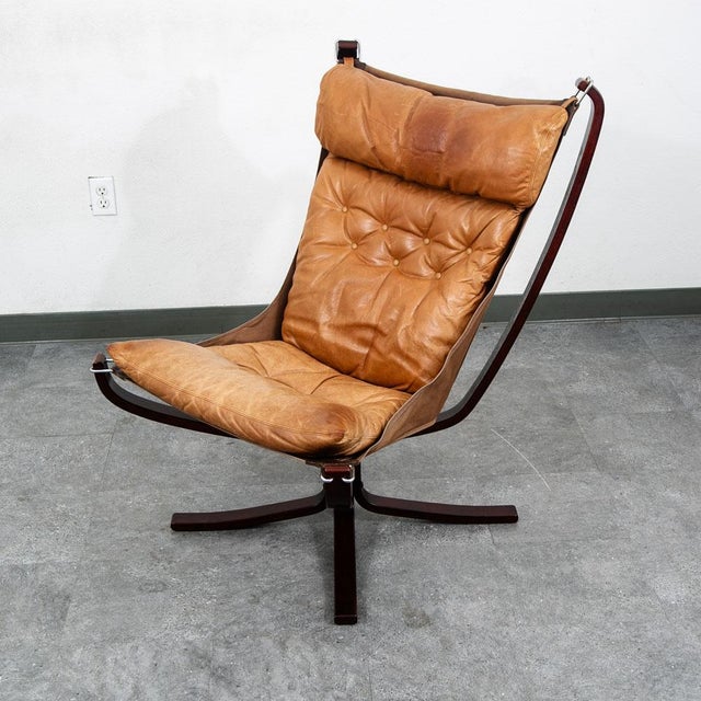 Brown 1960s Mid Century Danish Modern Lounge Chair Tan Brown Leather Attributed to Sigurd Ressell Falcon For Sale - Image 8 of 12