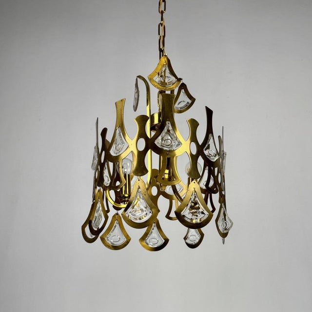 Metal Crystal and Brass Chandelier by Sciolari, 1970s For Sale - Image 7 of 9
