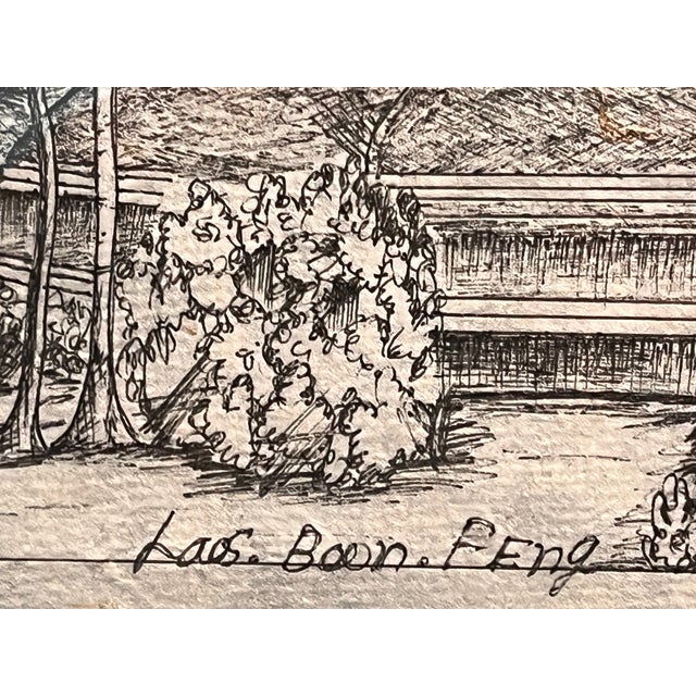 Realism Late 20th Century Framed Original Pen & Ink Laos Landscape Drawing Laos Boon FEng 18x 14 For Sale - Image 3 of 5