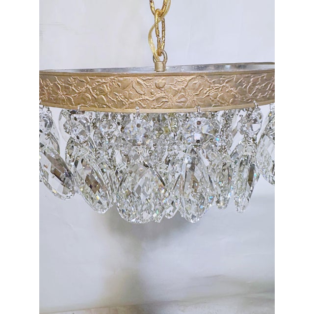 Vintage Italian Basket Chandelier With Ornate Floral Brass Band For Sale In New York - Image 6 of 8