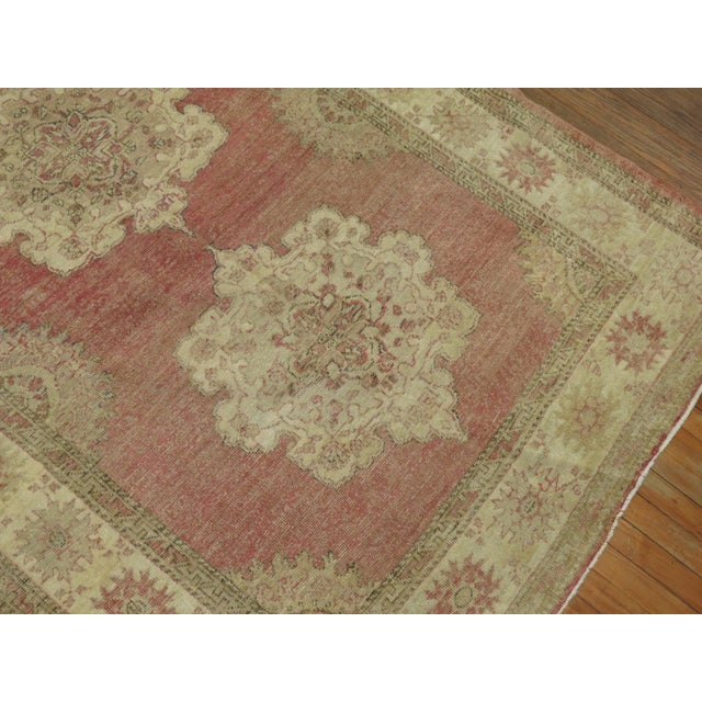 Vintage Soft Red Turkish Oushak Gallery Size Rug - 5' x 13'1" For Sale - Image 4 of 12