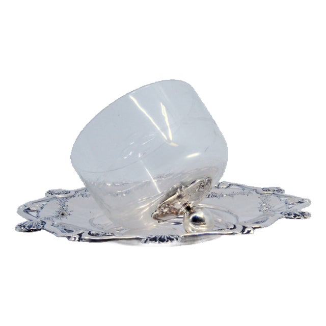 Butter Dish in Cut Silver and Lid with Cut Glass Knob For Sale
