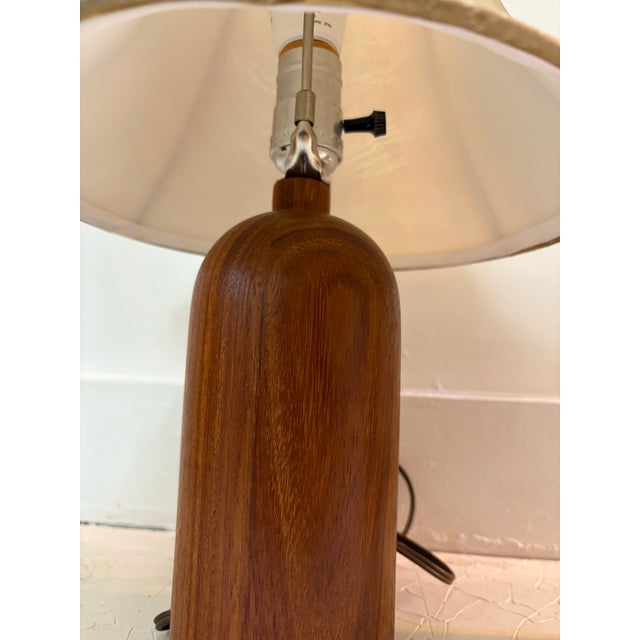 1950s 1950s Pair of Mid Century Turned Teak Lamps With Original Shades For Sale - Image 5 of 8