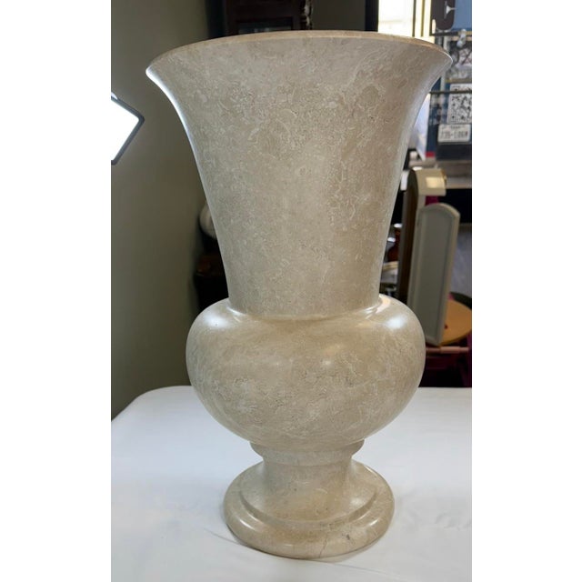 Large 20-Inch Hand-Carved Solid Alabaster Neoclassical Pedestal Urn Vase For Sale In San Antonio - Image 6 of 7