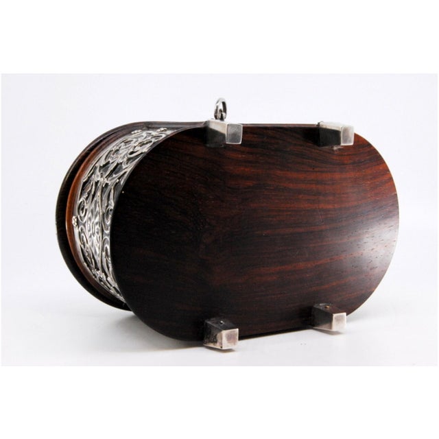 Rosewood Jewelry Box with Silver Structure and Lined Interior, in Good conditions.
