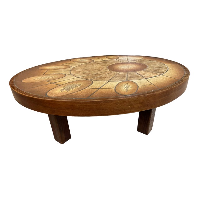 Round Oval Ceramic Coffee Table by Barrois Vallauris, 1960s For Sale