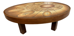 Round Oval Ceramic Coffee Table by Barrois Vallauris, 1960s