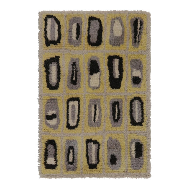 Vintage Swedish Rya Rug, Yellow With Gray Scandinavian Geometry - Rug & Kilim For Sale