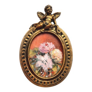 Framed Original Floral Painting Oval Wall Decor by Valeriya Serova For Sale