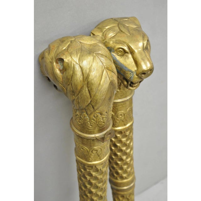 Vintage Italian Regency Neoclassical Large Brass Lion Sconce Door Handles Pair For Sale - Image 12 of 17