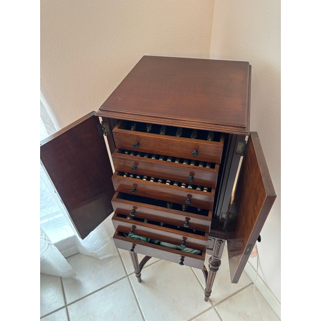 Wood Vintage Multi‑Drawer Silver Utensil Cabinet / Silver Chest on Stand For Sale - Image 7 of 12