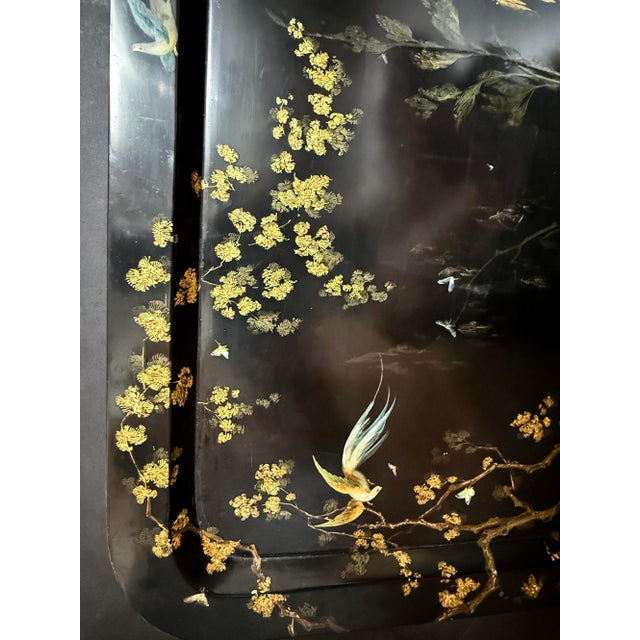 Chinoiserie Papier Mache Tray Table (Tray on Stand) From England For Sale - Image 11 of 16