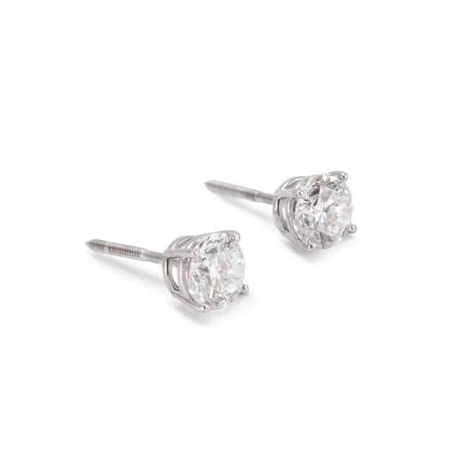 Unisex 14k White Gold 1.29ctw Round Diamond Screw Back Stud Earrings, Pair For Sale - Image 4 of 8