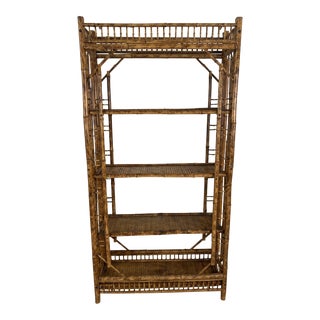 Vintage Faux Tortoise Bamboo Shelf, Chinese Chippendale Style For Sale