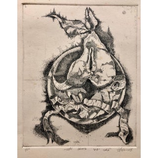 Shlomo Zafrir, Israeli Modernist Surrealist Etching Cut Pear For Sale