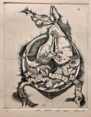 Shlomo Zafrir, Israeli Modernist Surrealist Etching Cut Pear
