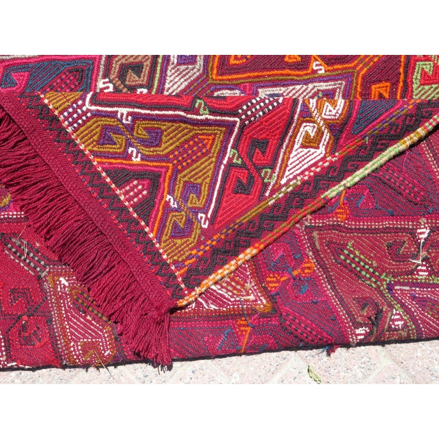Mid 20th Century Mid 20th Century Maroon Red Herringbone Design Turkish Kilim Rug Tribal Area Rug For Sale - Image 4 of 10