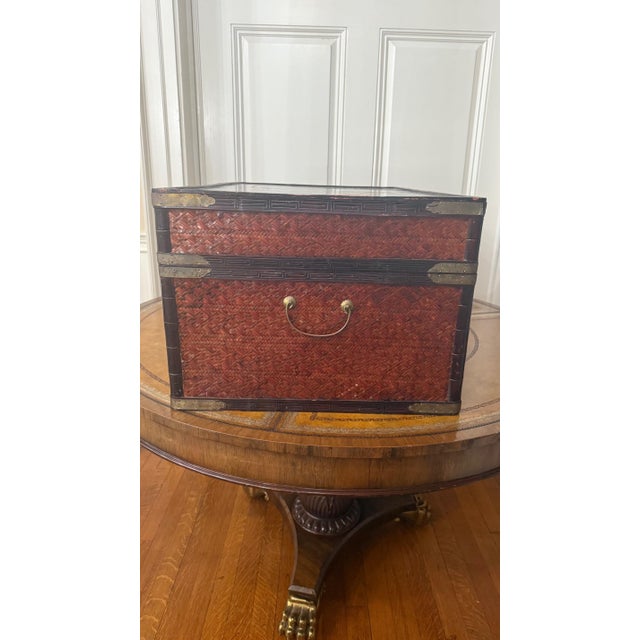 Late 20th Century Handmade Maitland-Smith Chinoiserie Bamboo Trunk Chest With Hand-Painted Panels For Sale - Image 5 of 11