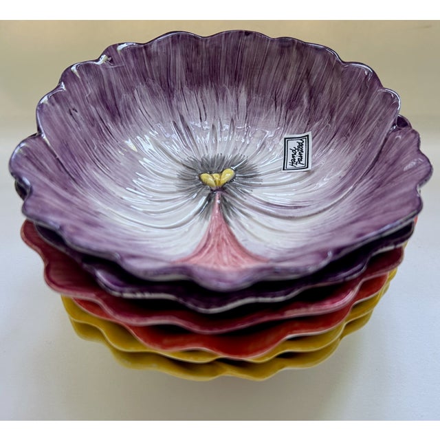 1980s Set of 6 Fitz & Floyd Pansy Porcelain Bowls For Sale In New York - Image 6 of 18