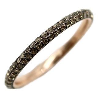 Vintage Micro Pave Cognac Diamond Eternity Band in 10k Gold With Rhodium Finish, Size 8.25 For Sale