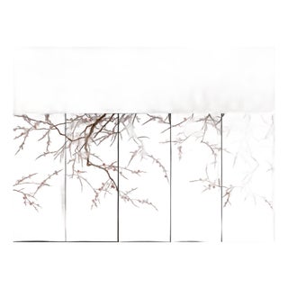 Plum Blossom Mural Hand Painted Wallpaper on Silver Metallic - 5 Panels For Sale