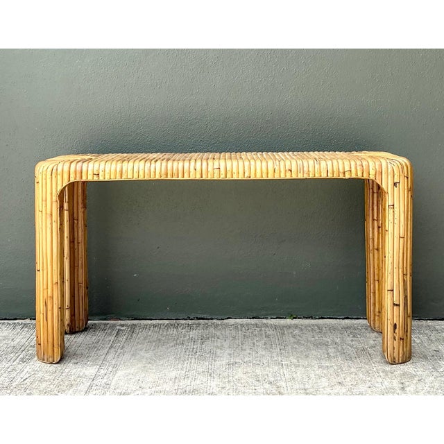 Mid 20th Century Vintage Rattan Waterfall Console Table For Sale - Image 5 of 12