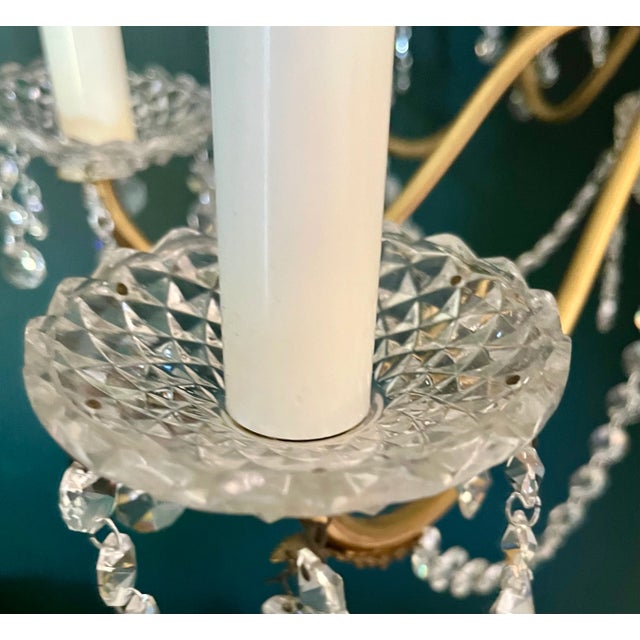 Mid-20th Century Eight Arm French Brass and Crystal Chandelier, Circa 1950 For Sale - Image 9 of 12
