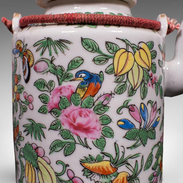 Brown 1920s Small Antique Decorative Teapot, Oriental, Ceramic Chá Pot, Wicker Case For Sale - Image 8 of 12