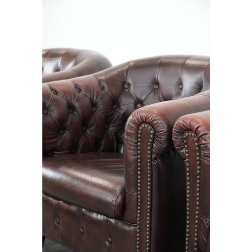 Chesterfield Club Chairs in Cowhide Leather, Set of 3 For Sale - Image 12 of 18