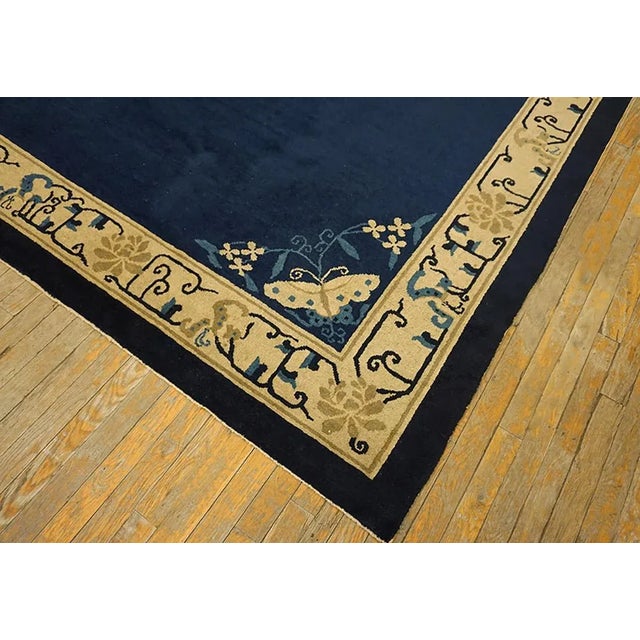 Chinese Wonderful Navy Blue Background and Tan Beige Color With Animalia Design Antique Chinese Peking Rug For Sale - Image 3 of 9