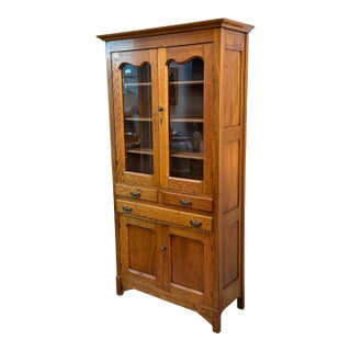 American Oak Wood China Cabinet For Sale