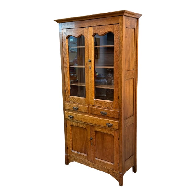 American Oak Wood China Cabinet For Sale
