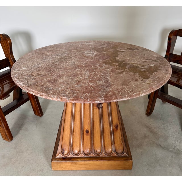 Kreiss "Duchess" Marble + Sculptural Wood Pedestal Card Table Game Table Dining For Sale - Image 17 of 18