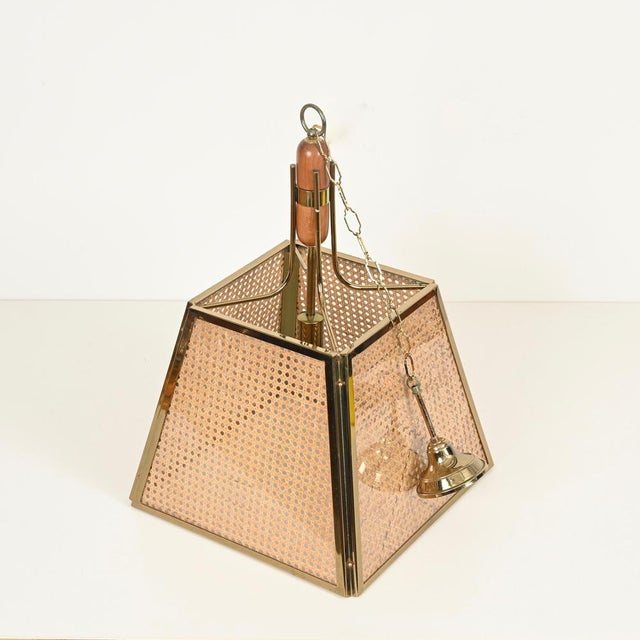 Mid-Century Italian Pendant in Gilt Metal, Straw and Giass, 1970s For Sale - Image 15 of 16