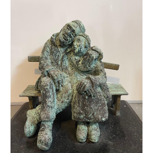 Nicky Imber, Heavy Bronze Sculpture Austrian Israeli judaica Jewish Couple Bench Nicky Imber, c.1960s For Sale - Image 16 of 16