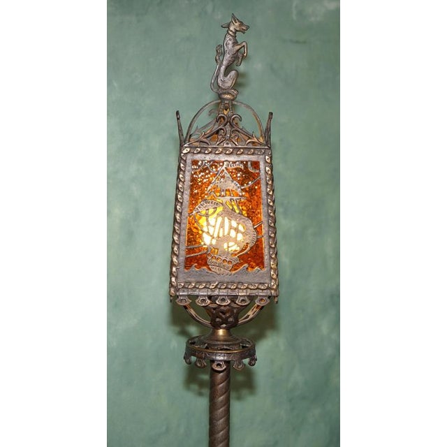 American Gothic Revival Bronze and Amber Glass Ship Lantern Floor Lamps, 1920, Set of 2 For Sale - Image 16 of 18