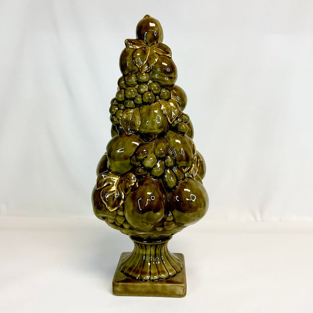 1968 Mid-Century Hollywood Regency Folk Art Trompe L’Oeil Majolica Fruit Topiary, Artist Signed For Sale - Image 4 of 12