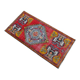 1970s Vintage Hand Knotted Small Turkish Rug, Entryway Decor, Bath Mat, Kitchen Bedside Rug 20x40 Inches For Sale