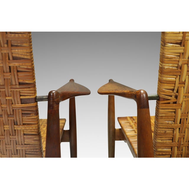 Wood Early Set of Two ( 2 ) Finn Juhl Model Sw96 Lounge Chairs in Teak, Oak, and Caning Attributed to Søren Willadsen, Denmark, C. 1950s For Sale - Image 7 of 16