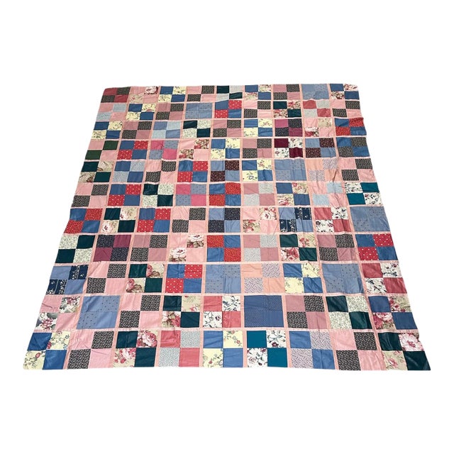 Vintage Multi-Color Pink Queen Quilt Top For Sale