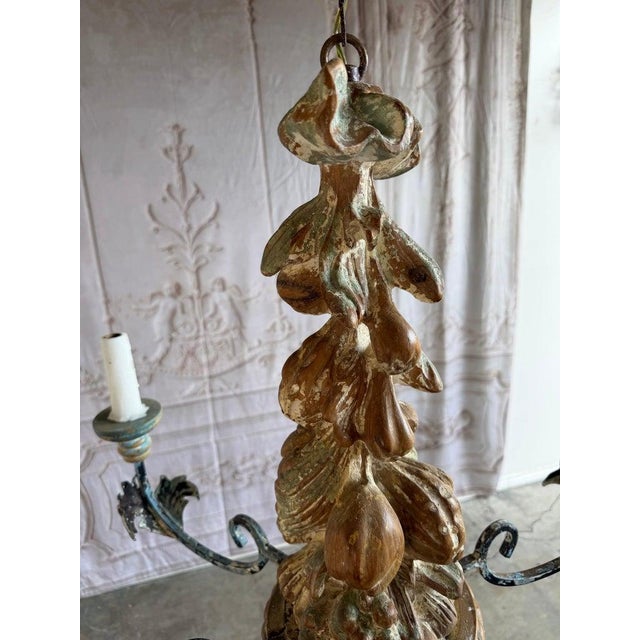 Rococo Italian Rococo Painted Wood & Iron 6-Light Chandelier With Fruit Garland For Sale - Image 3 of 10
