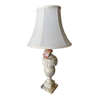 1930s Alabaster Roman Floral Motif Table Lamp For Sale
