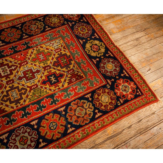 Tribal 1880s Yellow Antique Geometric Tribal Knotted Wool Caucasian Tallish Runner Rug For Sale - Image 3 of 8