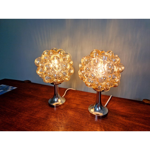 Bubble Glass Lamps by Helena Tynell for Glashütte Limburg, 1970, Set of 2 For Sale - Image 3 of 18