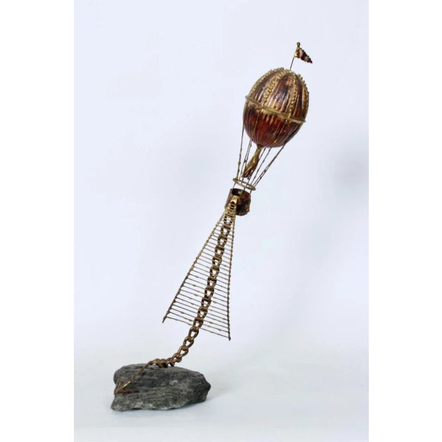 Brutalist Brian Bijan Hot Air Balloon Table Top Sculpture in Copper, Brass & Stone For Sale - Image 3 of 12