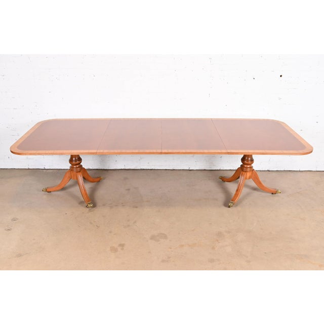 Henredon Georgian Banded Mahogany Double Pedestal Extension Dining Table, Newly Refinished For Sale - Image 13 of 13