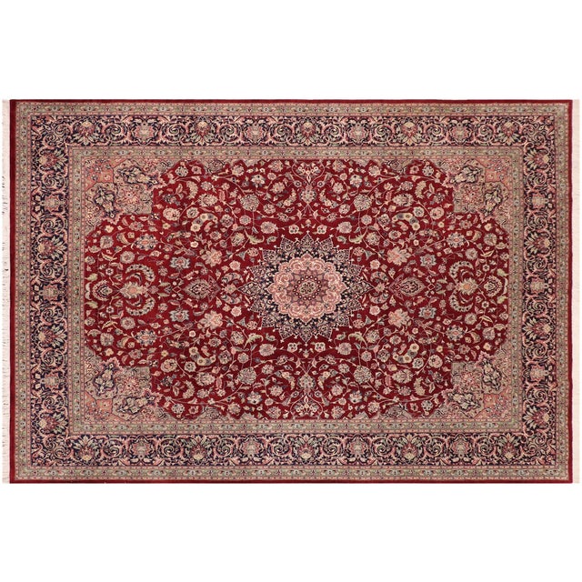 Red Shabby Chic Isphan Pak-Persian Red/Blue Wool&Silk Rug - 10'0'' X 13'9'' For Sale - Image 8 of 8