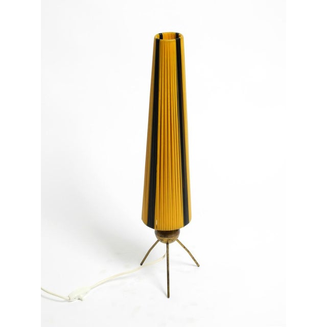 Mid-Century Modern Tripod Brass Table Lamp with Wrapped Nylon Strip Lampshade, 1950s For Sale - Image 4 of 18
