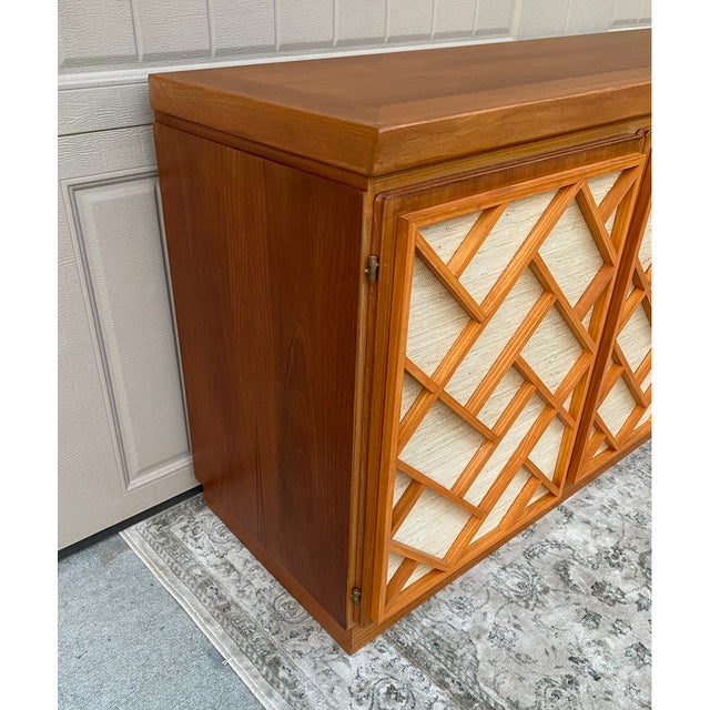 Brown Vintage Credenza Chinese Chippendale Over Grasscloth For Sale - Image 8 of 11
