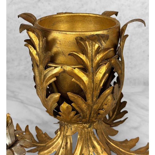 1950s Vintage Italian Gold Gilt Metal Centerpiece Planter Candlestick Holder For Sale - Image 5 of 10
